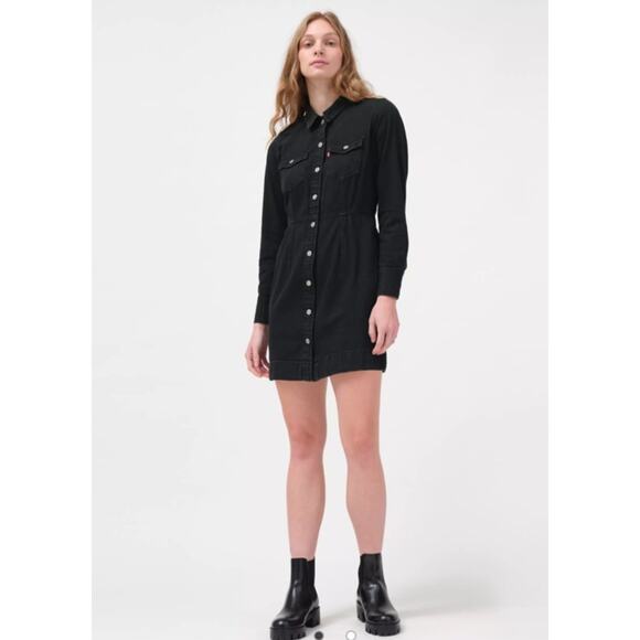Levi’s Button Front Long Sleeve Ellie Denim Dress Black Womens Size Large - Picture 1 of 12